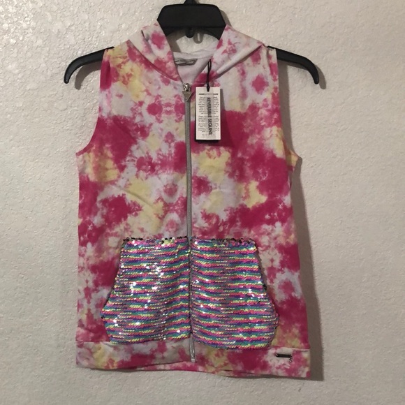 Guess Big Girls Cotton Sequin -Pockets Tie-Dyed Hoodie Sweater - Picture 1 of 8